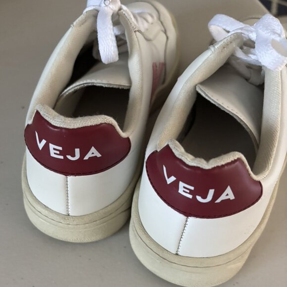 Veja V-12 Leather Extra White Burgundy & pink sneakers Sz 37 - Picture 4 of 8
